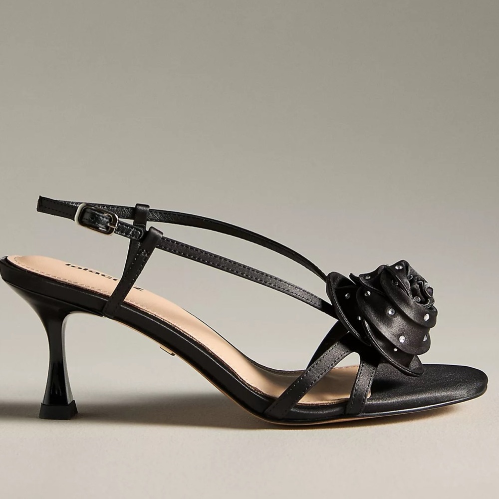 Lola Cruz 3D Gem Flower Slingback Heels NWT